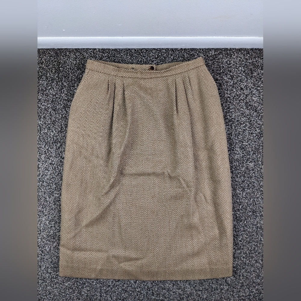 Vintage Burberrys Skirt Flannel Wool Herringbone Pleated Beige Sz 10 USA Made